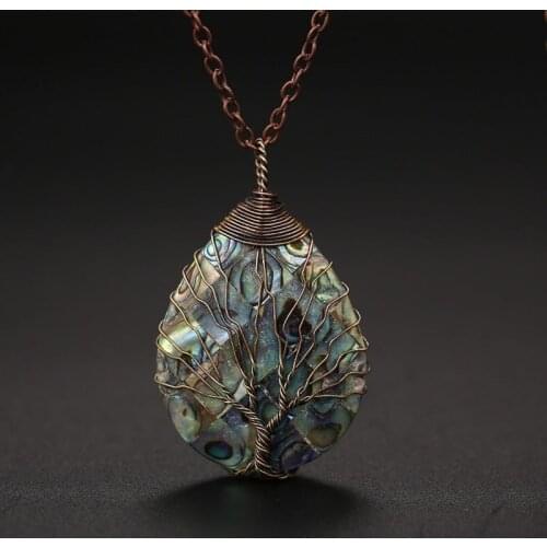 Handmade natural color shell abalone shell stitching winding water drop pendant necklace evil jewelry female necklace
