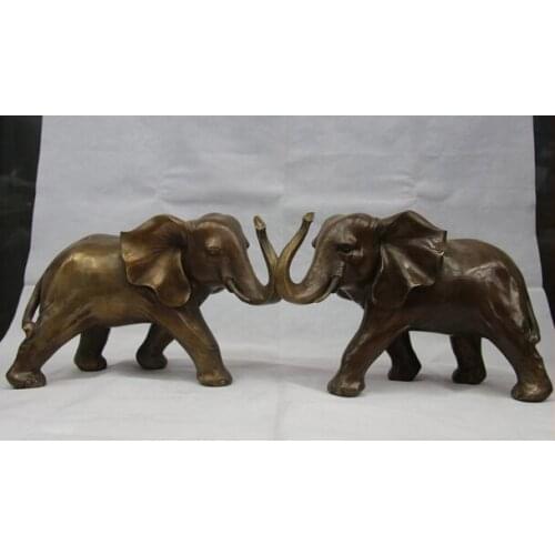 Song voge gem S1507 China Folk Art Deco Figurine Bronze Copper Carved Sculpture Elephant Statue Pair