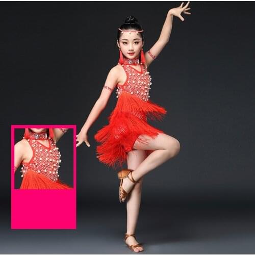 Latin Dance Dress for Girl Tassel Competitive Costume Elegant Children Ballroom Dance Dresses Kids Salsa Rumba Cha Cha Dress