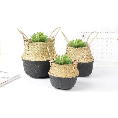 Desktop decoration Seagrass Plant Flower Basket Fleshy Pot Pen Box Stationery Storage Bucket Desk Woven Wicker Garden Pot