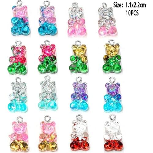 10Pcs Candy Color Cute Resin Gummy Bear Pendant Charm for Girls Girls Cartoon Jewelry Discovery DIY Wholesale Bear Pendant