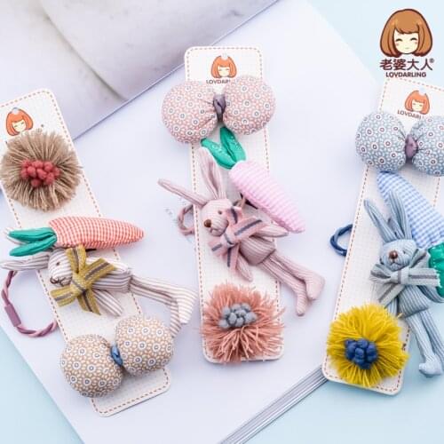 Handmade Fabric Bow Cute Bunny Radish Theme Hair Band Combination Set Hair Accessories