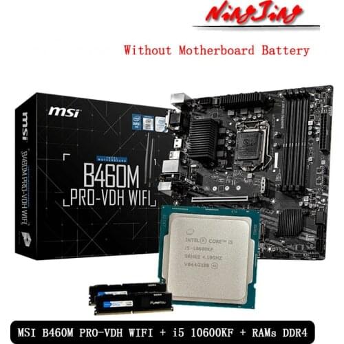 Intel Core i5 10600KF CPU + MSI B460M PRO VDH WIFI Motherboard + Pumeitou DDR4 8G 16G 2666MHz RAMs Suit LGA 1200 Without Cooler