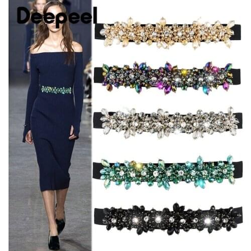 Deepeel 1pc 2.5*65-93cm Women Colorful Stones Buckle Belt Elastic Wide Female Fashion Corset Decorative Cummerbunds for Dress