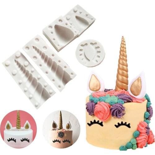 Unicorn Shape Silicone Cake Ice Fondant Chocolate Mold Unicorn Horn,Ears And Eyelash Set(5 Pcs/set) Cake Decoration