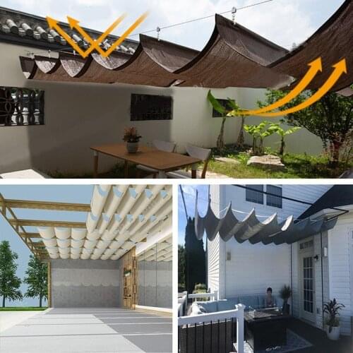 Customize Width 1.2M Telescopic Wave Sun Shade Net Thicken Balcony Terrace Sunshade Nets Outdoor Swimming Pool Sunshade Sails