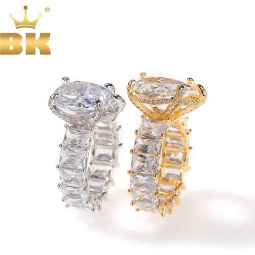 THE BLING KING Water Drip Top Large Iced Out Baguette Ring Gold White Color 7mm Square CZ 1 Row Fashion Gift Hiphop Jewelry