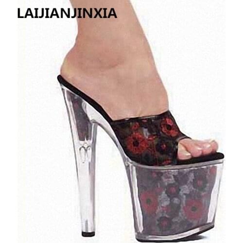 Ultra-high with beautiful lovely bud silk surface nightclub pole dancing princess high heels. Photo shows the new sandals