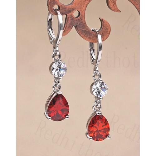 Vintage Drop Earrings for Women Zircon Circle Teardrop Red White Gold Copper Anniversary Party Wedding Earrings Jewelry Trendy