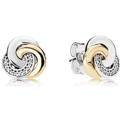 925 sterling silver spiral Pandora earrings with crystal studs, suitable for womens wedding fashion jewelry
