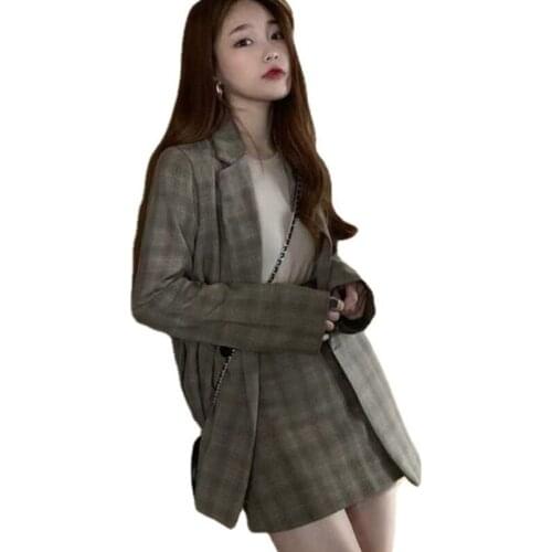 2021 Spring New Design Women Fashion Long Sleeve Plaid Blazer+Skirt Two Piece Set Temperament Slim Jacket Coat Casual Blazer