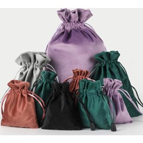 10pcs/lot 20x30cm Black/Purple/Brown/Grey/Green Large Big Size Soft Silk Velvet Drawstring Bags Packaging Christmas Gift Bag