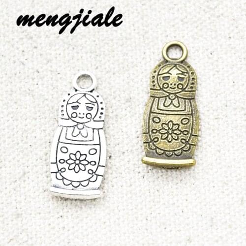 10pcs Wholesale Two Color Matryoshka Charms Alloy Metal Toy Pendants For DIY Handmade Jewelry Accessories Making 27*11mm