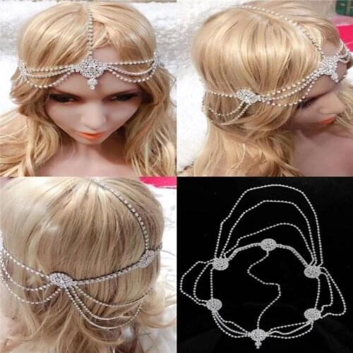2021 Bohemian retro Rhinestone Bridal Headband chain womens Wedding Crystal forehead band hair accessories wholesale