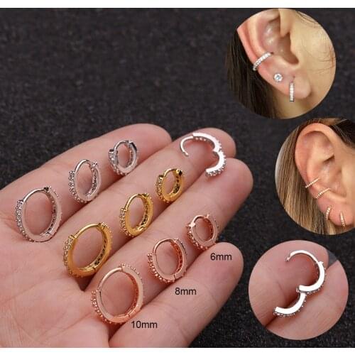 2021 New 1PC Stainless Steel Hoop Earring for Women Crystal Zircon Helix Cartilage Earring Hot Sale Ear Piercing Jewelry Gifts