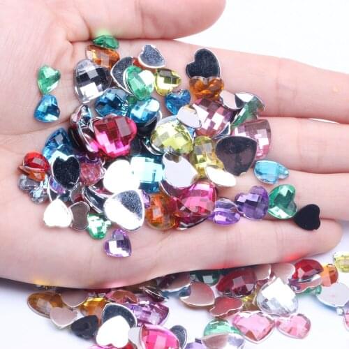 8mm 10mm 12mm Acrylic Rhinestone Heart-Shape Flatback Earth Faceted Many Colors Choose DIY Craft Backpack Garment Accessories