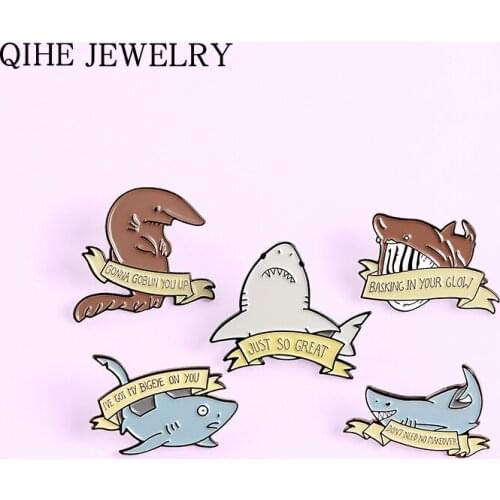 Shark Creative Brooches Quote Funny Saying Meme Banner Sea Animals Soft Enamel Pins Button Cartoon Badges Wholesale Jewelry