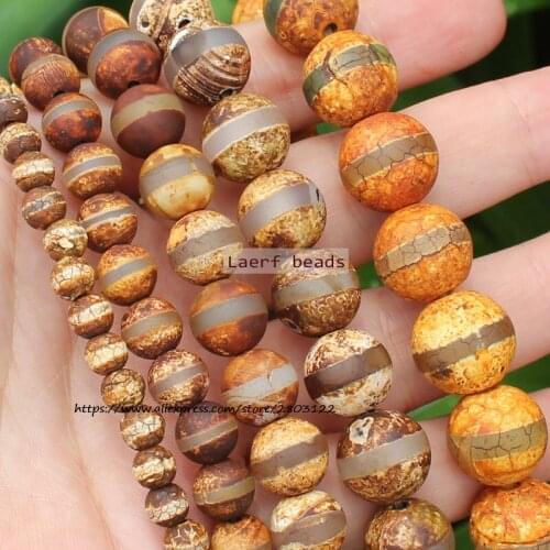 Natural Dzi Agate Lines Ancient Yellow Brown Round space beads, For DIY Necklace Bracelet Jewelry Making
