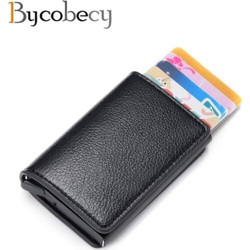 Bycobecy Travel Card Wallet 2020 Men And Women Credit Card Holder RFID Aluminium Business Card Holder Crazy Horse PU Leather