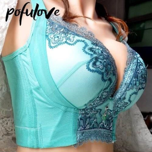 Push Up Bra Plus Size Bras for Women 100 105 C D Gathered Sexy Lace Underwear Wire Free Brassiere Floral Seamless Bralette