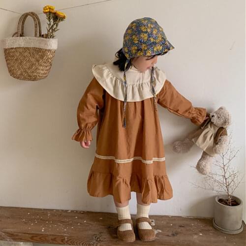 Baby Girls Cotton Linen One-Piece Dress Long Sleeve Kids Casual Plus Size Dresses Autumn Childrens Clothing From 2 To 7 Years