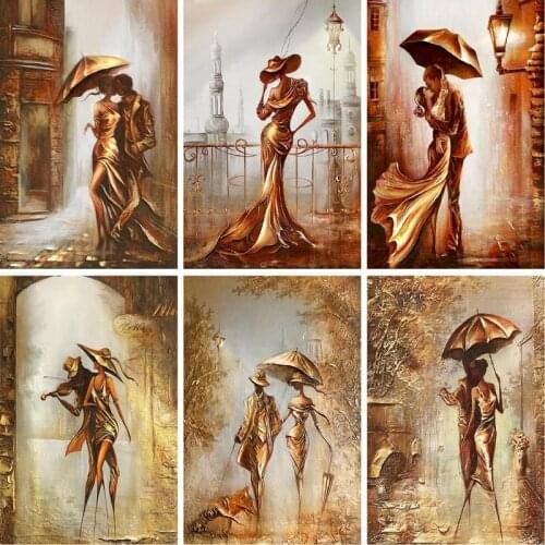 GATYZTORY DIY Painting By Numbers On Canvas Golden Dancing Woman Frameless Paint By Numbers Figure Digital Painting Home Decor