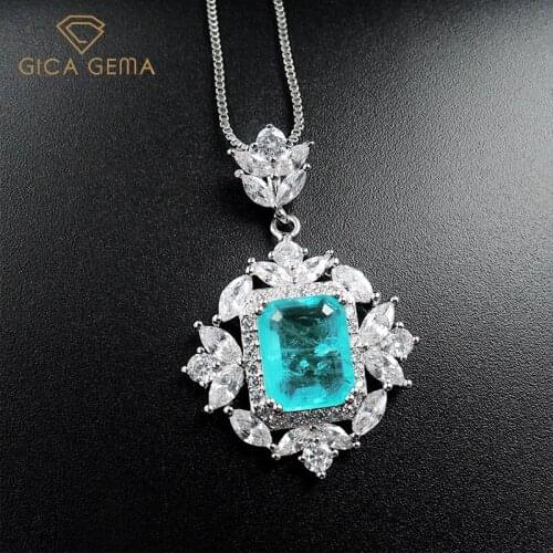 GICA GEMA 925 Sterling Silver Jewelry Set For Women Blue Created Tourmaline Gemstone Vintage Wedding Promise Luxury Fine Jewelry