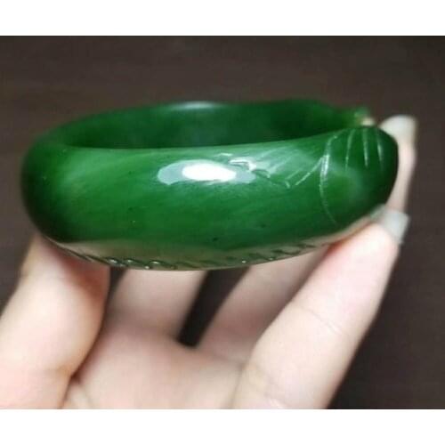 H21#Russian and Hetian jade spinach green jasper fish bracelet