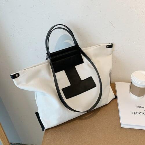 Women Canvas Shoulder Bags Fashion Shopping Handbags 2021 New Portable Large Capacity Bags Simple Bucket Bags Famous Brand