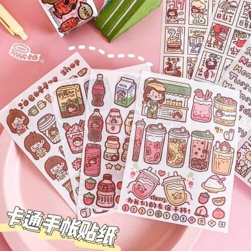Kawaii Decoration Gastronomy Decoration Diary Scrapbooking Stationery Sticker Pack Cute Pet Cartoon Lovely Girl Hand Account
