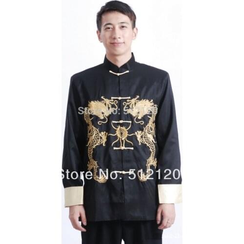 Shanghai Story Long Sleeve Chinese Traditional clothing Double Dragon embroidery jacket for men mandarin collar kungfu jacket