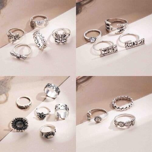 Vintage Gothic Skull Sunflower Heart Rings for Women Hip Hop Punk Ancient Silver Color Angel Butterfly Finger Ring Jewelry