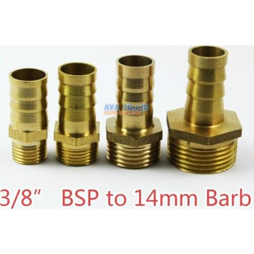 10 Pieces Brass Male 3/8" BSP to 14mm Barb Hose Tail Fitting Fuel Air Gas Water Hose Connector Coupler