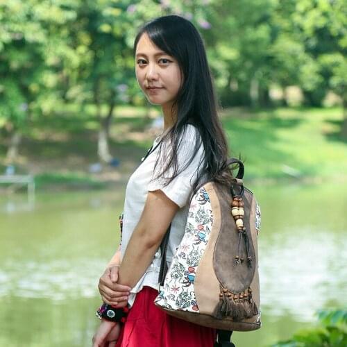 Summer new Chinese wind restoring ancient ways womens leisure backpack backpack travel female fashion pu leather bag