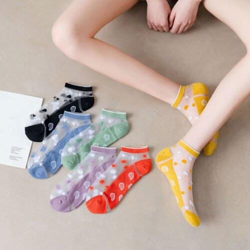 Cute Lace Socks Love Print Summer Women Invisible Kawaii Silk Socks Harajuku Ankle Socks Fashion Funny Woman Cotton Boat Sock