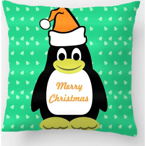 Cute Santa Cartoon Penguin Christmas Tree Pattern Wedding Decorative Cushion Cover Pillow Case Customize Gift For Car Pillowcase