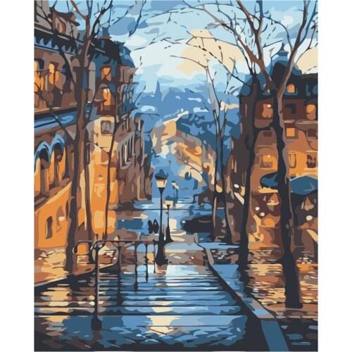 16x20 Inch City Landscape Painting By Numbers for Adults Oil Picture Handpainted on Canvas Painting Kits DIY Home Decor Gift