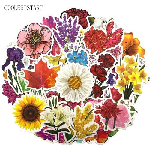 50Pcs/Pack Fresh Flower Graffiti Stickers For Luggage Laptop Refrigerator Motorcycle Skateboard Pegatinas