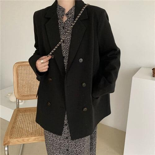 New Fashion Autumn New Loose Black Coat Suit Women Fashion Simple Commuter Work Wear Jacket Slim Students