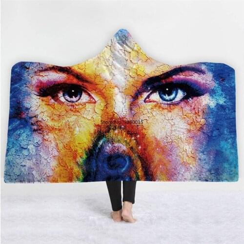 Eyes Eagle 3D Print Hooded Blanket Adult Child Wool Winter Warm Sofa School Home Travel Picnic Carrying Wearable Blanket