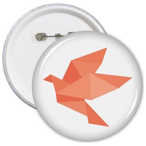 Origami Red Bird Abstract Pattern Round Pins Badge Button Clothing Decoration 5pcs Gift