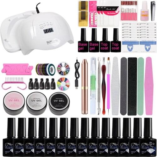 Dropship Complete Nail Art Starter Tools Supplies Nail Gel Extension Kit With 80W Nail White Lamp, Nail Polish Gel,Extension Gel