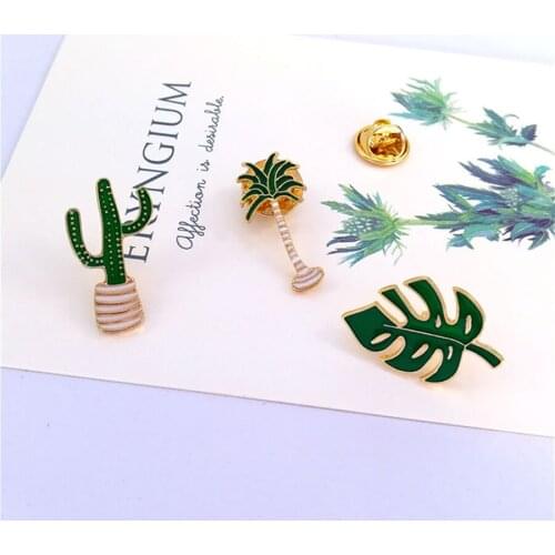 Qianraq Cartoon Cactus Enamel Pin Badge Palm Leaf Coconut Tree Pin For Clothes Bags Jewelry Gift