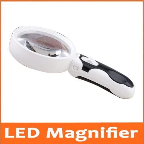 5X LED Illuminated Handheld Magnifier Loupe for Reading Jewelry appraisal Loupe 5 Times Double Lens Magnifying Glass with Lamps