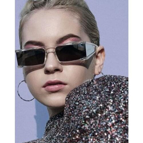 Small Frame Mirror Sun Glasses Silver Black Lens Men One Piece Punk Eyeglasses Vintage Rectangle Sunglasses Women Gafas Shades