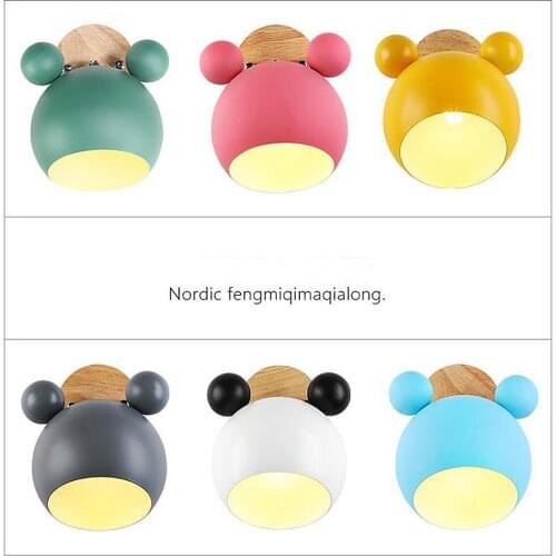 LED Wall Lamp Cartoon E27 Macaron Background led Wall Lights Children Reading Bedside Fixture Home Bedroom Wood Sconces Novelty