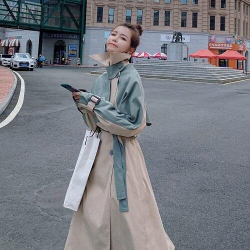 Spring Autumn Women Long Trench Coat 2020 Newest Fashion Long Sleeve Patchwork Bandage Overcoat Trendy Clothes For Women Y145