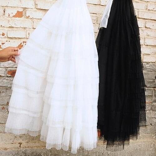 5Meters White Black Ruffled Tulle Lace Pleated Mesh Tutu Dress Fabric Multi Layers Ruffle Mesh Doll Dress Fabric Wedding Decors