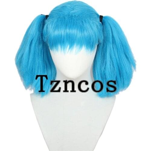 Tzncos Sally Dark Bule Short Wig Heat Resistant Synthetic Hair face