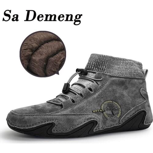 Comfortable Men Ankle Boots Pigskin Leather Shoes Mens Snow Boots Winter Shoes Warm Fur Mens Boots Big Size 38-48